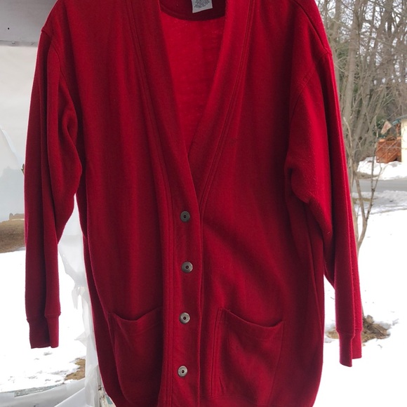Women's Red Cardigan Sweater - Picture 1 of 7
